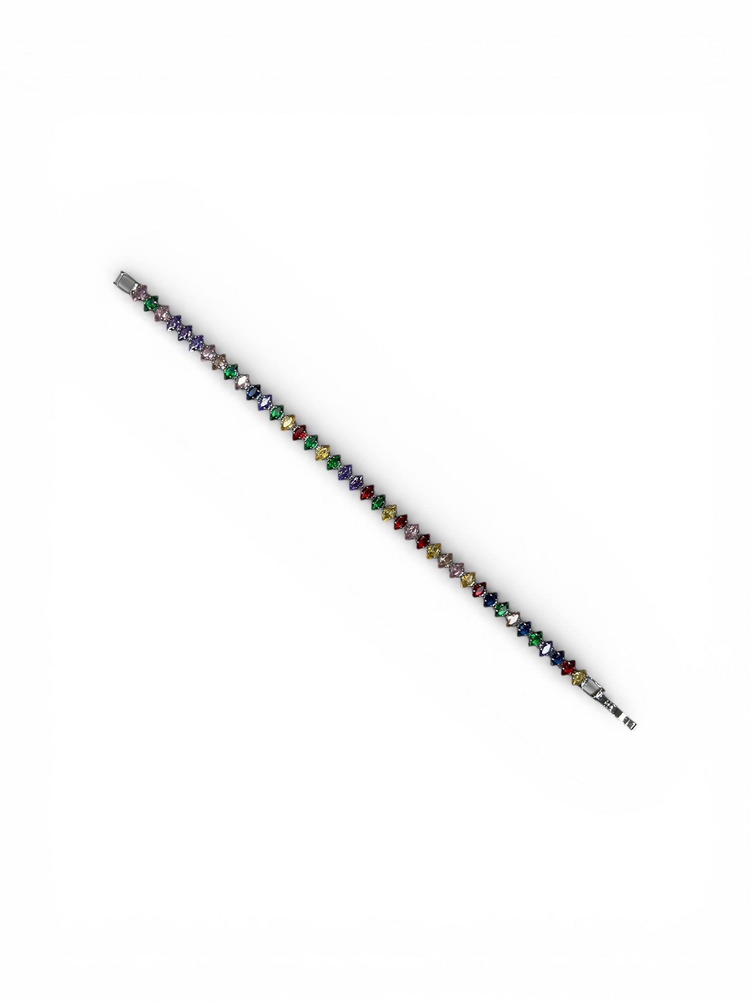 Multi Colored Marquise Cut White Gold Tennis Bracelet