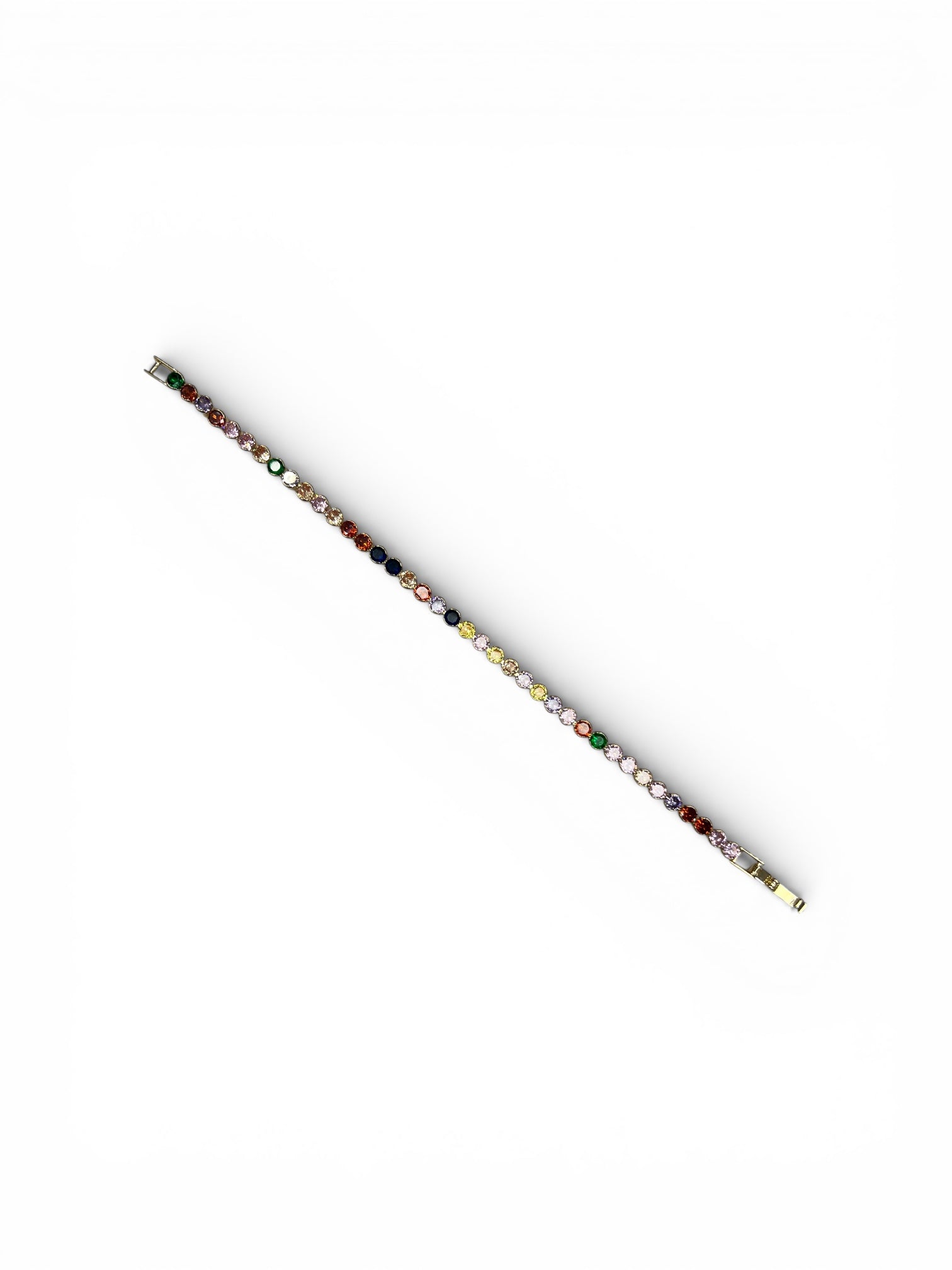 Multi Colored Partial Bezel 18K Gold Tennis Bracelet